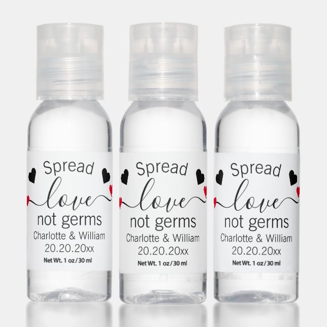 Spread Love Not Germs Wedding Favor Hand Sanitizer (Set)