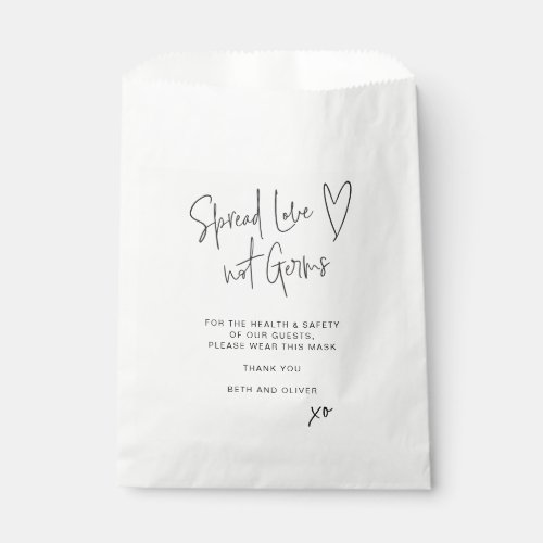 Spread Love Not Germs Wedding Guest Face Mask Favor Bag