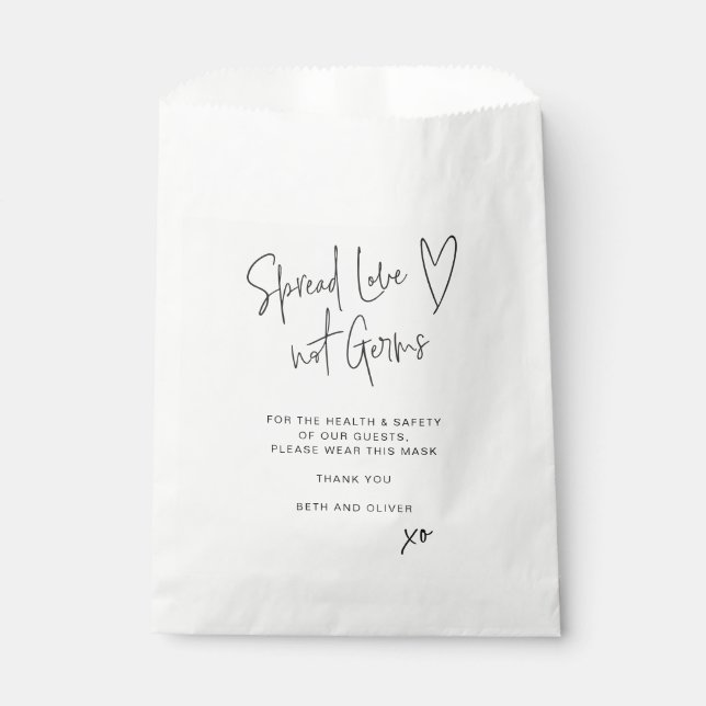 Spread Love Not Germs Wedding Guest Face Mask Favor Bag (Front)