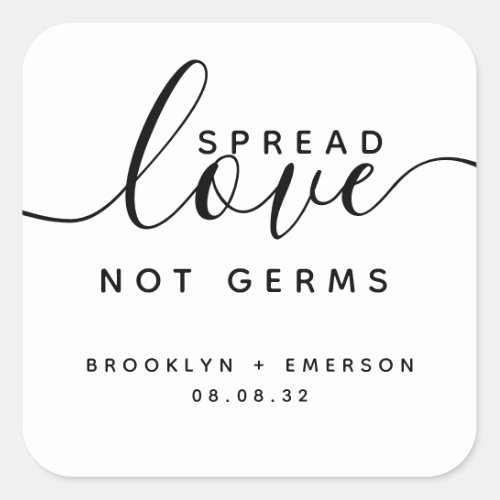Spread Love Not Germs Wedding Hand Sanitizer Square Sticker