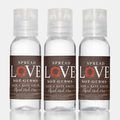 Spread Love Not Germs Wedding Orange Sunflower Hand Sanitizer