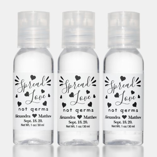 Spread Love Not Germs Wedding Personalized Hand Sanitizer