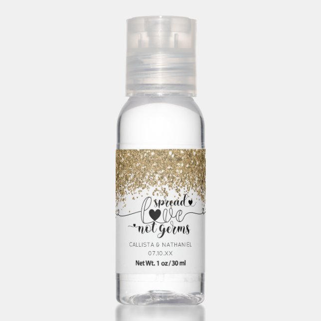 Spread Love Not Germs White Gold Confetti Hand Sanitizer (Front)