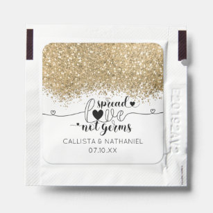 Spread Love Not Germs White Gold Confetti Hand Sanitizer Packet