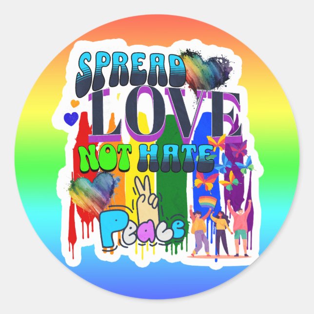 Spread Love Not Hate | LGBTQI+ Pride Classic Round Sticker (Front)