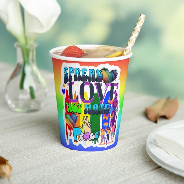 Spread Love Not Hate | LGBTQI+ Pride Paper Cups (Insitu)