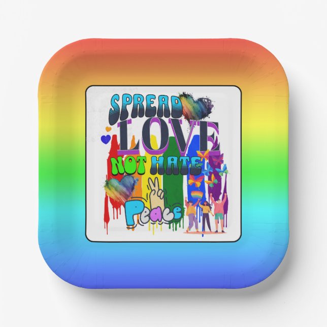 Spread Love Not Hate | LGBTQI+ Pride Paper Plates (Front)