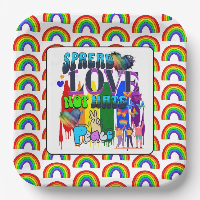 Spread Love Not Hate | LGBTQI+ Pride Paper Plates (Front)