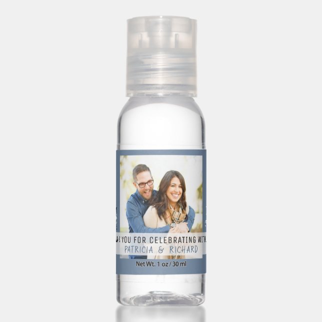 Spread Love Photo Thank You Slate Blue Wedding Hand Sanitizer (Front)