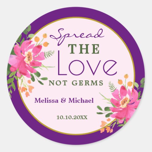 Spread Love Purple Pink Floral Wedding Favor Classic Round Sticker