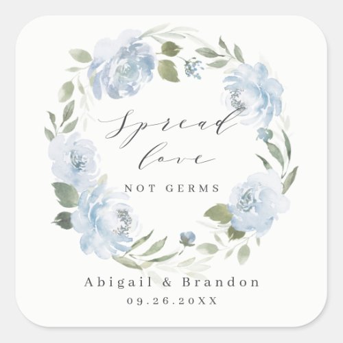 Spread Love Romantic dusty blue floral wedding Square Sticker