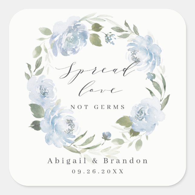 Spread Love Romantic dusty blue floral wedding Square Sticker (Front)