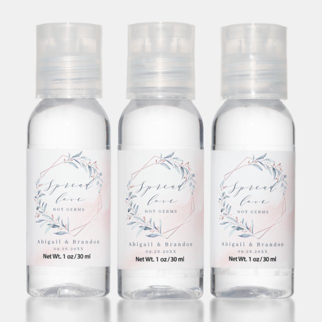 Spread Love Rose Gold Dusty Blue Greenery Wedding Hand Sanitizer (Set)