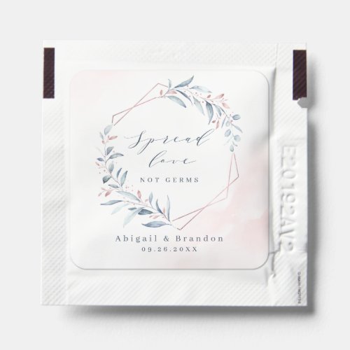 Spread Love Rose Gold Dusty Blue Greenery Wedding Hand Sanitizer Packet