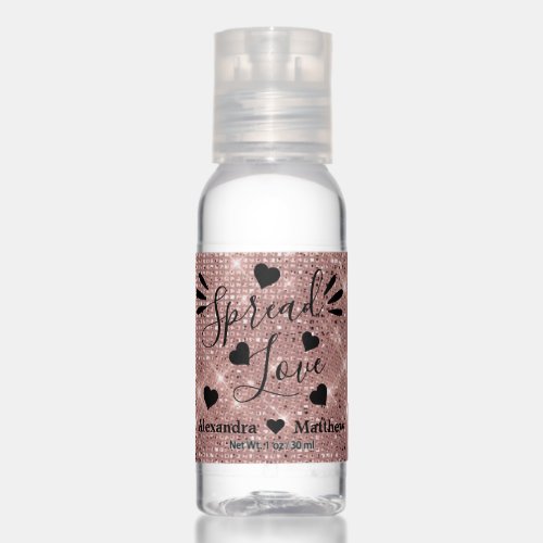Spread Love Rose Gold Glam Wedding Personalized Hand Sanitizer