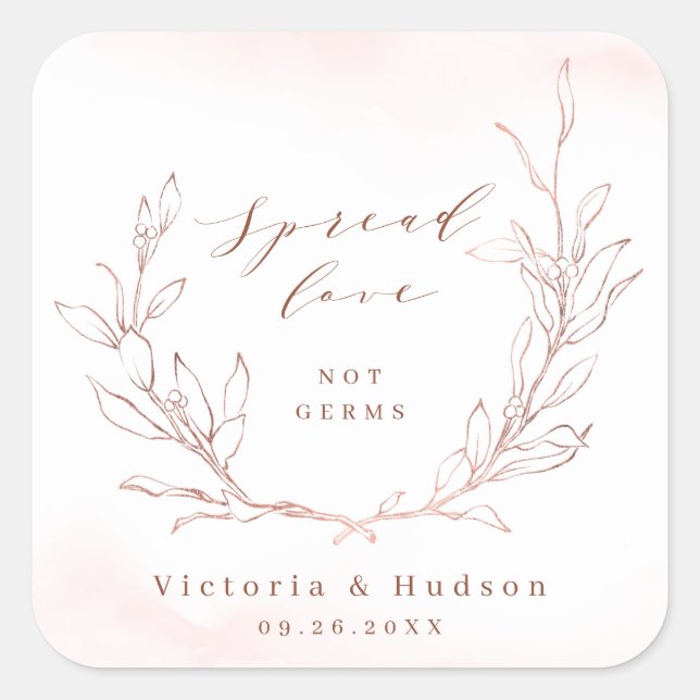 Spread Love Rose gold simple botanical wreath Square Sticker (Front)