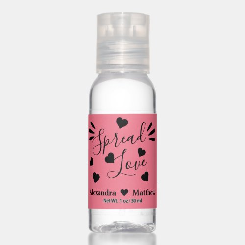 Spread Love Text on Hot Pink Wedding Personalized Hand Sanitizer