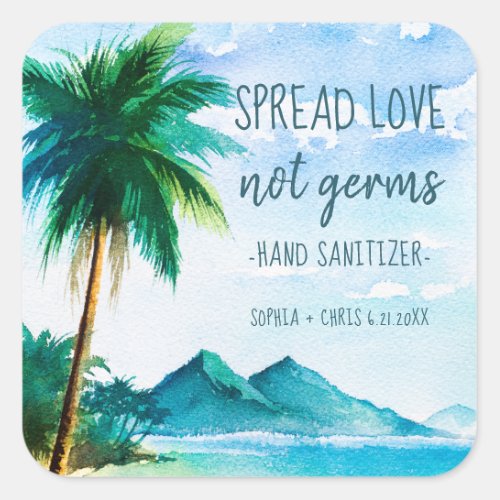 Spread Love Tropical Beach Wedding Favor Square Sticker
