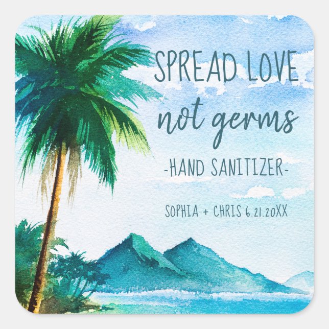 Spread Love Tropical Beach Wedding Favor Square Sticker (Front)