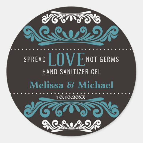 Spread Love Wedding Hand Sanitizer Favors Blue Classic Round Sticker