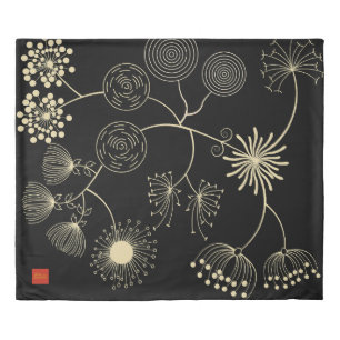 `Spread of Love` Golden Black Abstract Flowers Duvet Cover