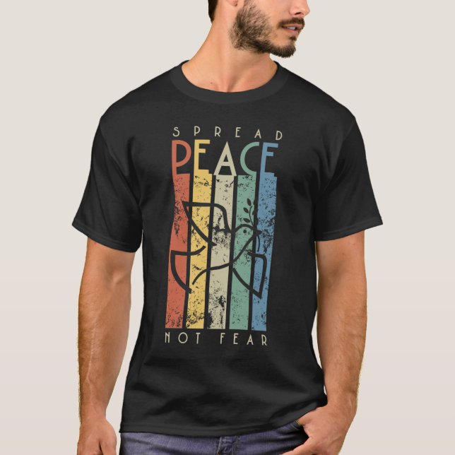 Spread Peace Not Fear Dove Retro Stripes T-shirts  (Front)