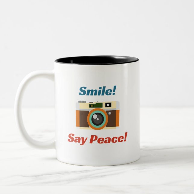 Spread Peace Not Fear Old Camera Tank Top Two-Tone Coffee Mug (Left)