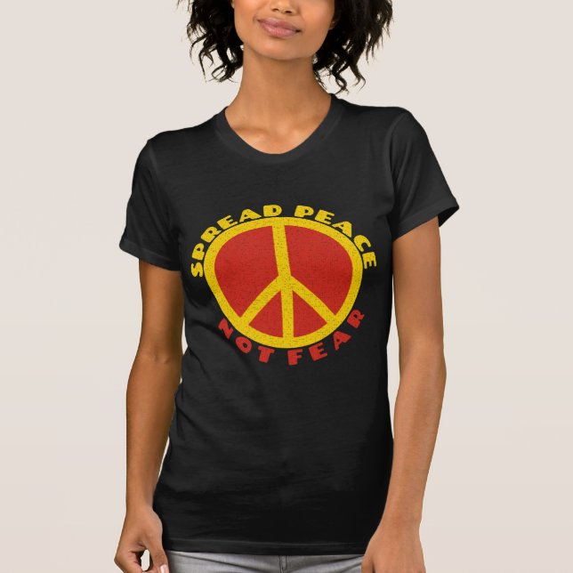 Spread Peace Not Fear Peace Symbol Yellow Red T-Shirt (Front)