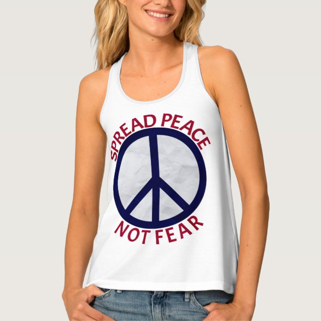 Spread Peace Not Fear Symbol Blue Red Tank Top (Front)