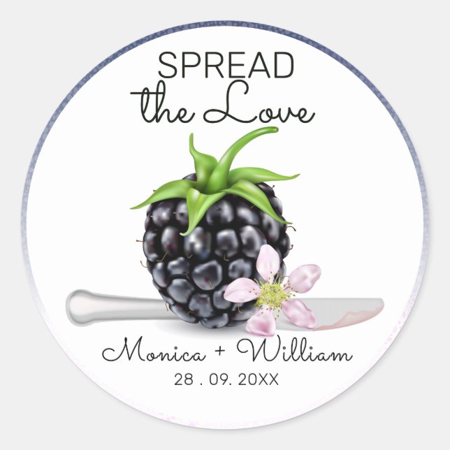 Spread the Love Blackberry Jam Wedding Classic Round Sticker (Front)