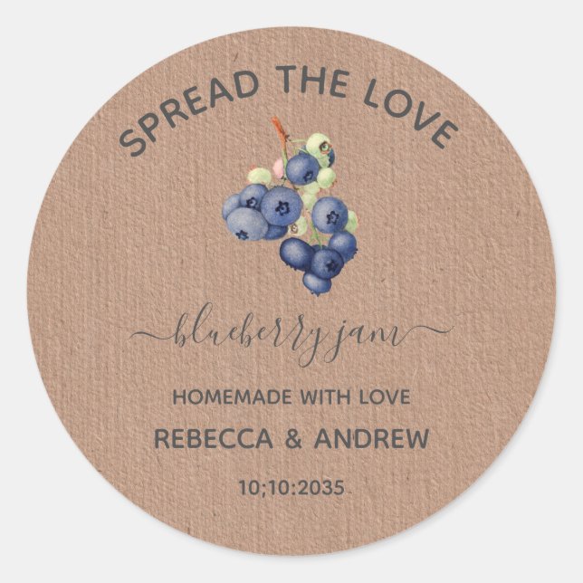 Spread The Love Blueberry Jam Kraft Paper Favor  Classic Round Sticker (Front)
