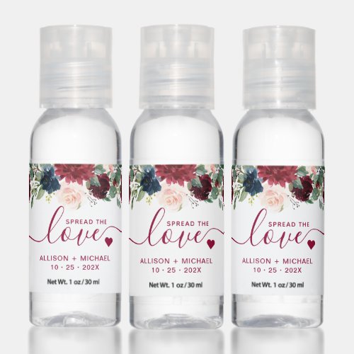 Spread the Love Burgundy Red Blush Floral Classy Hand Sanitizer
