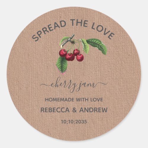 Spread The Love Cherry Jam Kraft Paper Favor Classic Round Sticker