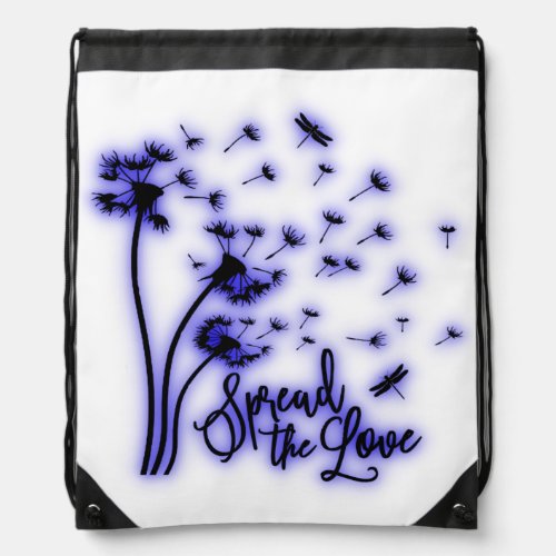 Spread The Love Dandelions and Dragonflies Drawstring Bag