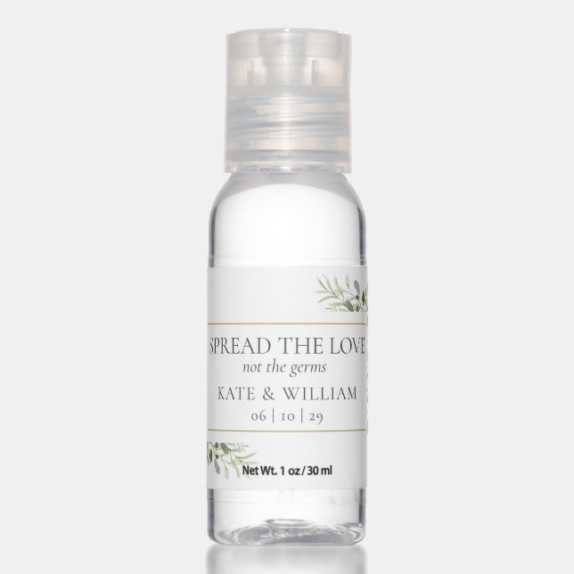 Spread The Love Greenery Foliage Wedding Favor Hand Sanitizer (Front)