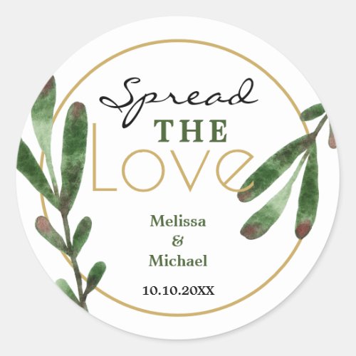 Spread the Love Greenery Wedding Classic Round Sticker
