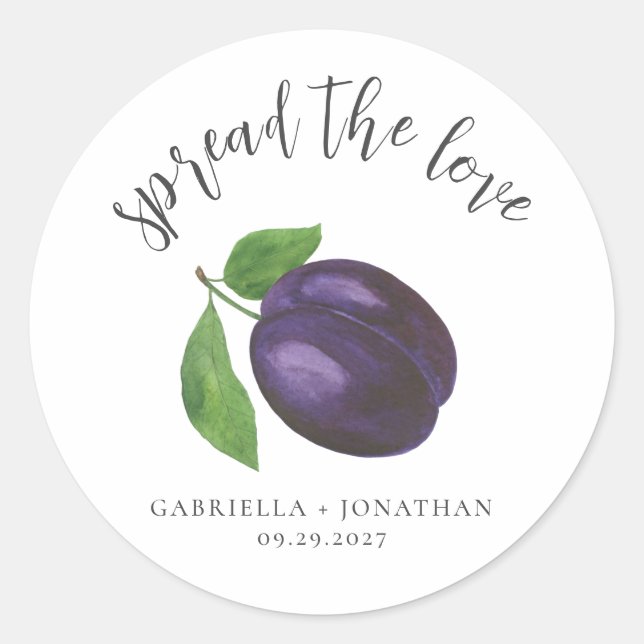 Spread The Love Plum Jam Wedding Favor  Classic Round Sticker (Front)
