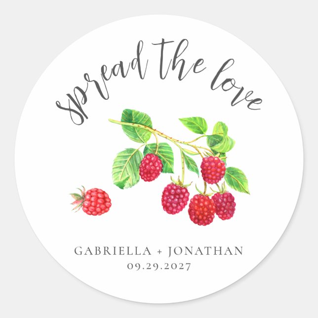 Spread The Love Raspberry Jam Wedding Favor Classi Classic Round Sticker (Front)