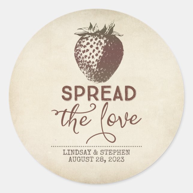 Spread The Love Rustic Wedding Favor Classic Round Sticker (Front)