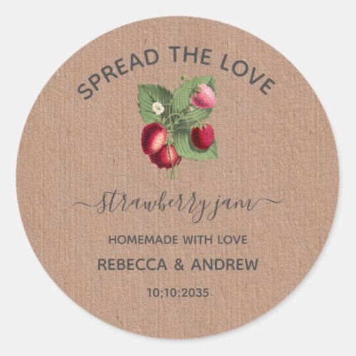 Spread The Love Strawberry Jam Kraft Paper Favor  Classic Round Sticker