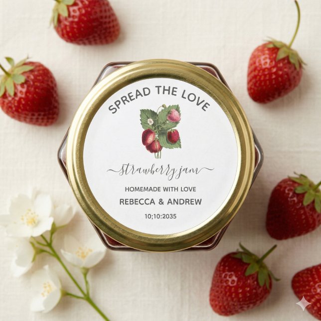 Spread The Love Strawberry Jam Wedding  Favor  Classic Round Sticker (Creator Uploaded)