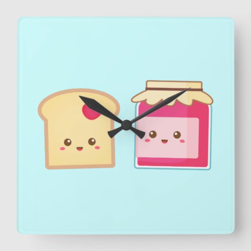 Spread the love with Cute Toast and Jam Square Wall Clock