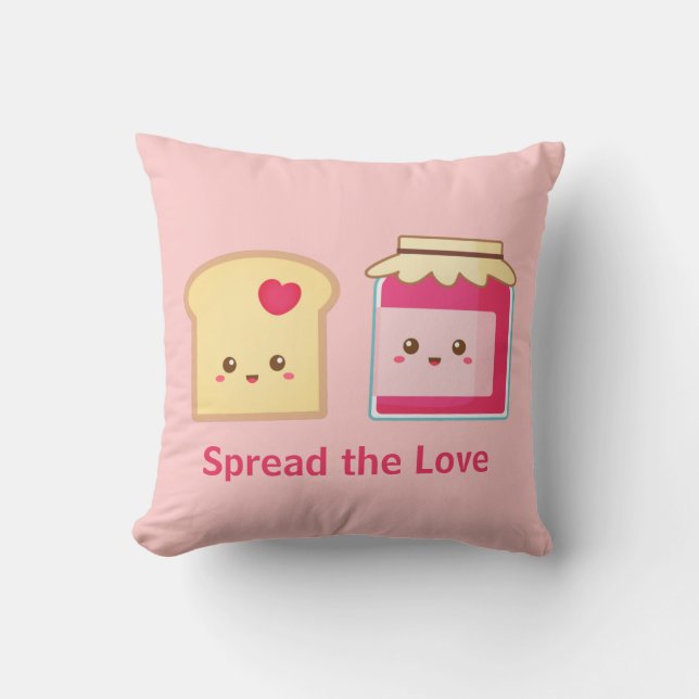 Spread the love with Cute Toast and Jam Throw Pillow (Front)