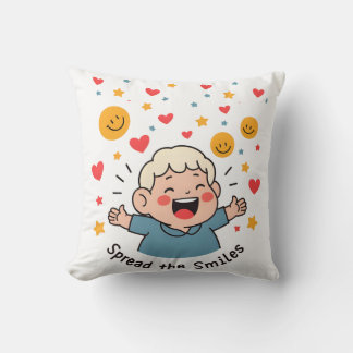 Spread the Smiles – Cute & Cheerful Doodle Cartoon Throw Pillow