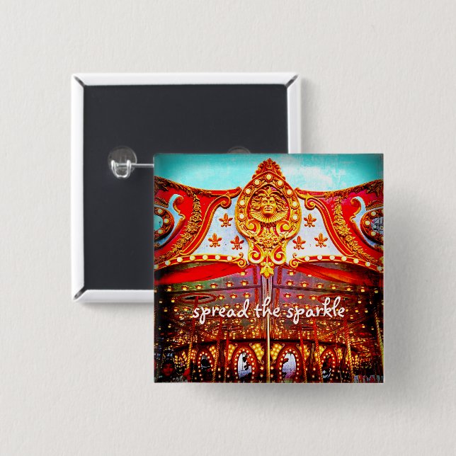 Spread the sparkle quote gold face carousel photo button (Front & Back)