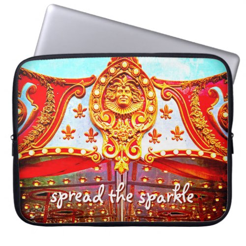 Spread the sparkle quote gold face carousel photo laptop sleeve