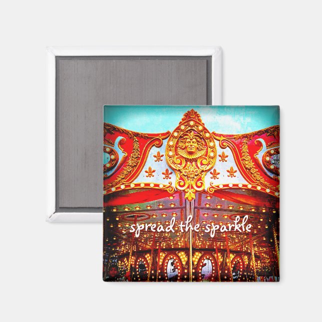 Spread the sparkle quote gold face carousel photo magnet (Front/Back)