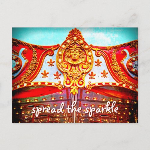 Spread the sparkle quote gold face carousel photo postcard