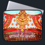 Spread the sparkle quote gold face on red carousel laptop sleeve<br><div class="desc">“Spread the sparkle”. You can almost feel the oom-pa-pa music, crashing symbols, and the up & down and round & round movement of the merry-go-round whenever you use this gold and red carousel face medallion close-up photo neoprene laptop sleeve. This laptop sleeve comes in three sizes: 15", 13", and 10”....</div>