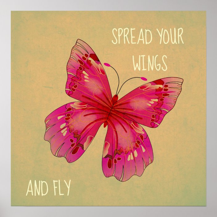 Spread your wings butterfly quote oriental art poster | Zazzle.com